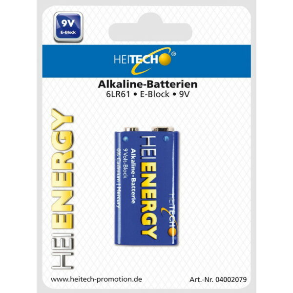 HEITECH Alkaline Batterie 6LR61 E-Block 9V